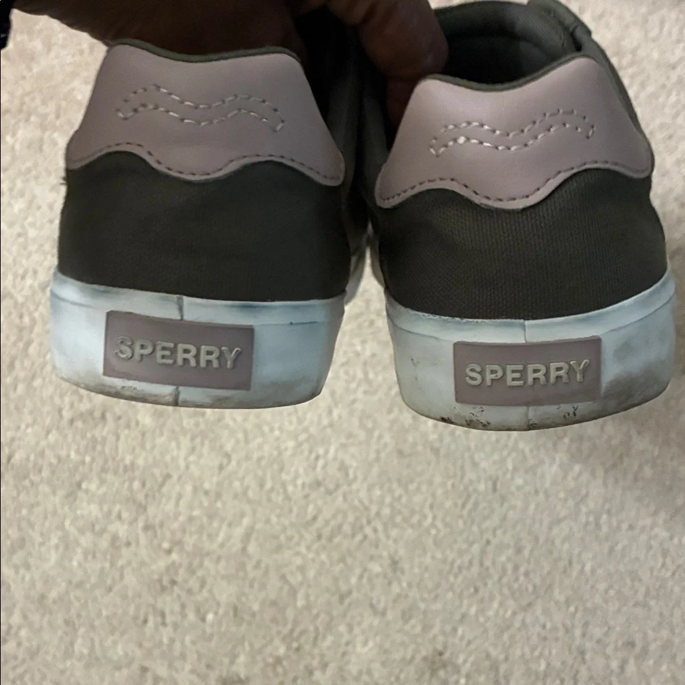 Sperry Olive Canvas Lace-Up Boat Sneakers with White Soles